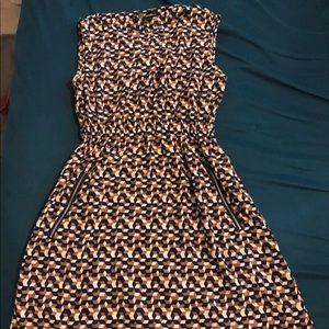 Casual geometrical dress - blue brown white